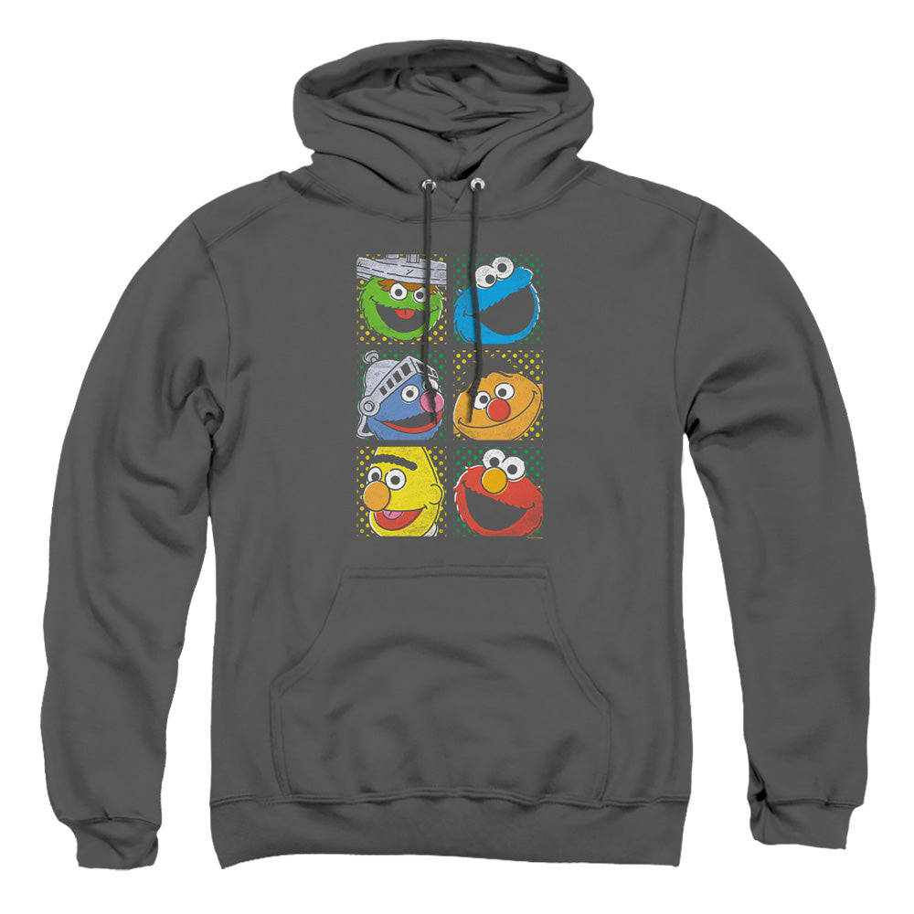 Sesame Street Group Squares Mens Hoodie Charcoal