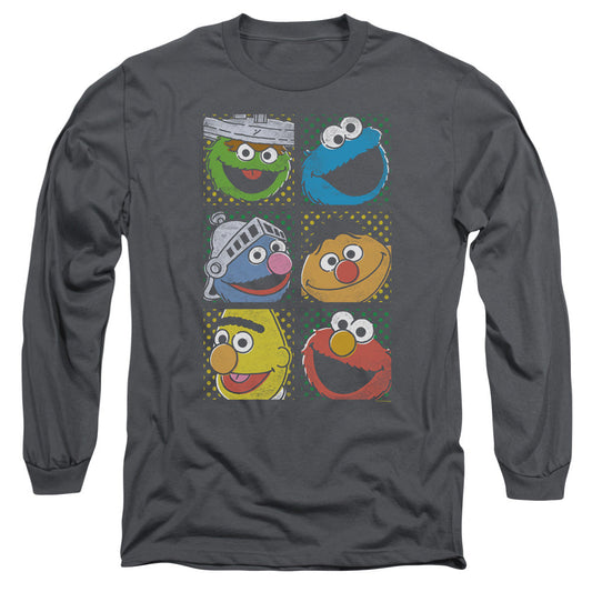 Sesame Street Group Squares Mens Long Sleeve Shirt Charcoal Officially Licensed