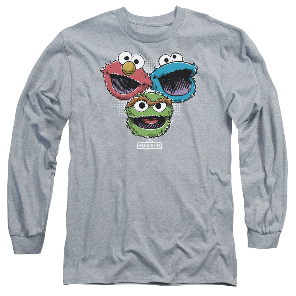 Sesame Street Halftone Heads Mens Long Sleeve Shirt Athletic Heather Officially Licensed