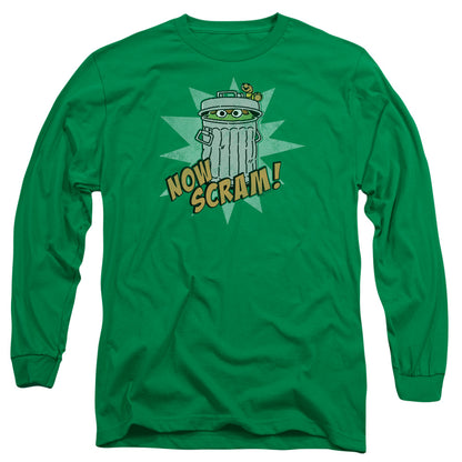 Sesame Street Now Scram Mens Long Sleeve Shirt Kelly Green Officially Licensed