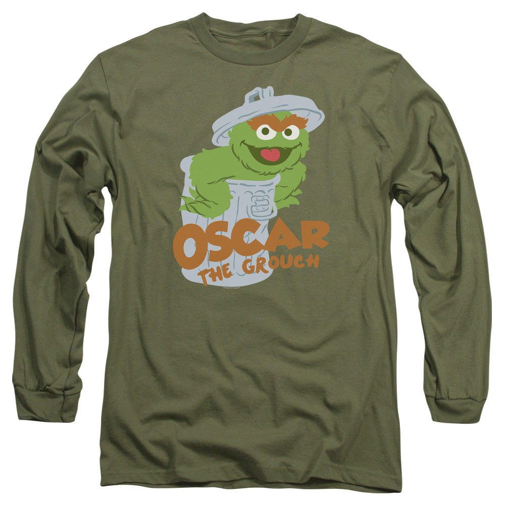 Sesame Street Flat Oscar Mens Long Sleeve Shirt Military Green Officially Licensed
