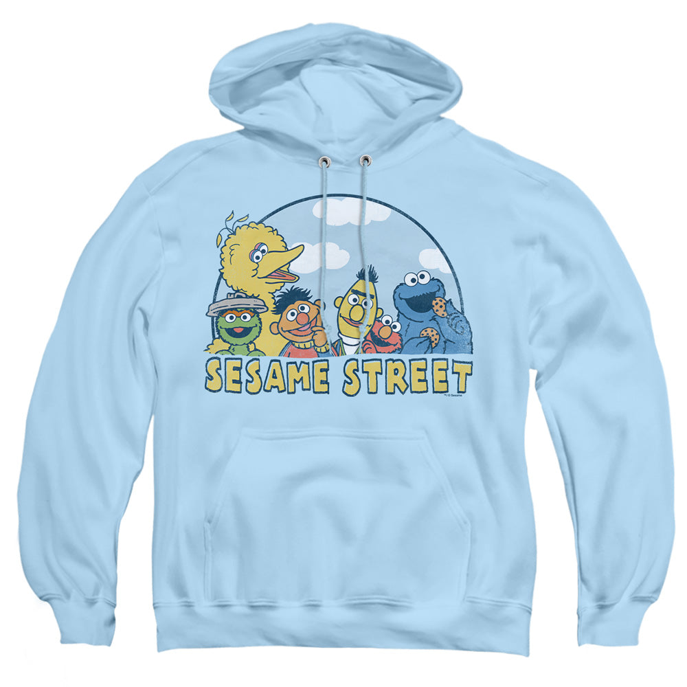 Sesame Street Sesame Group Mens Hoodie Light Blue