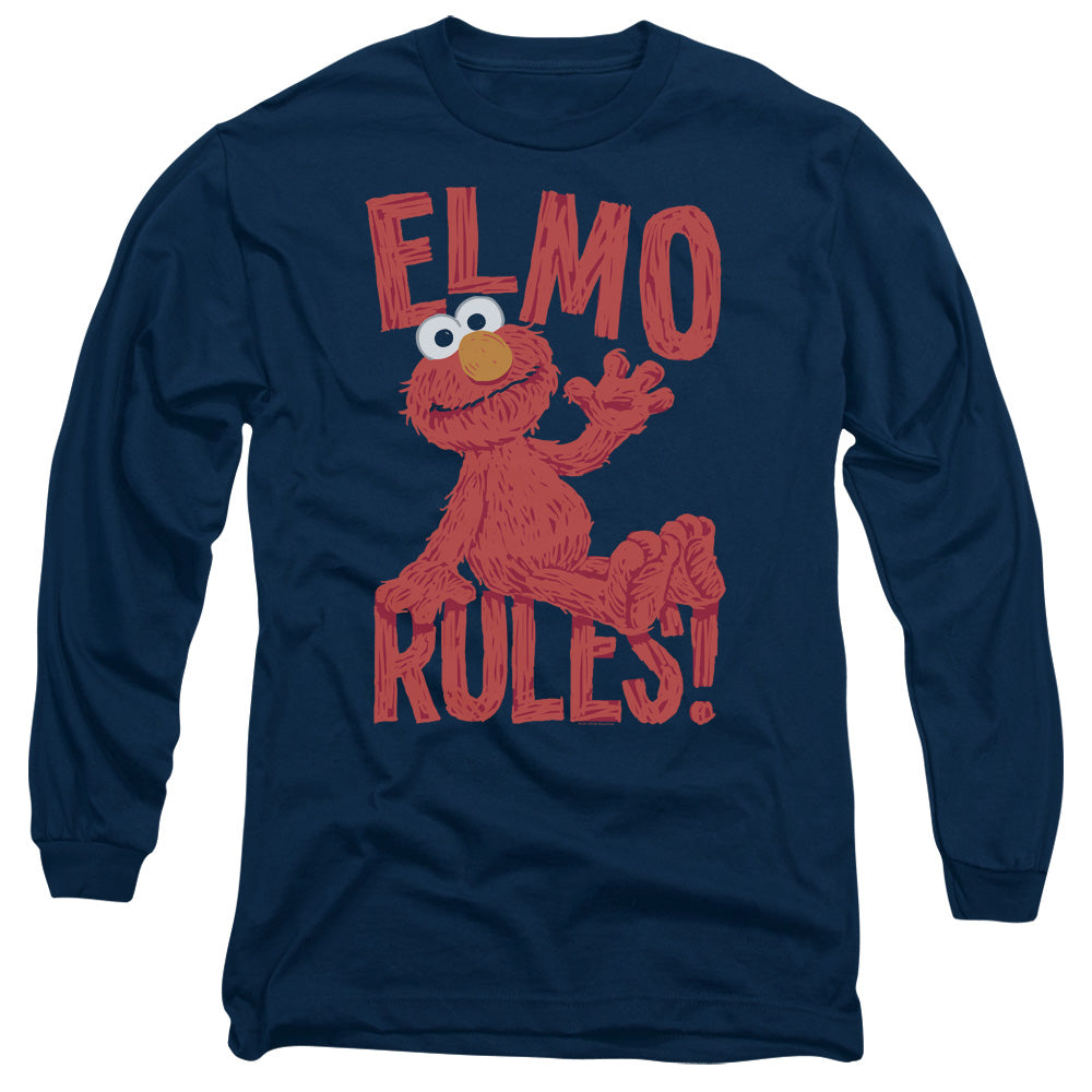 Sesame Street Elmo Rules Mens Long Sleeve Shirt Navy Officially Licensed