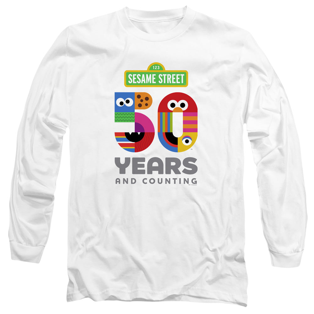 Sesame Street 50 Years Logo Mens Long Sleeve Shirt White Officially Licensed