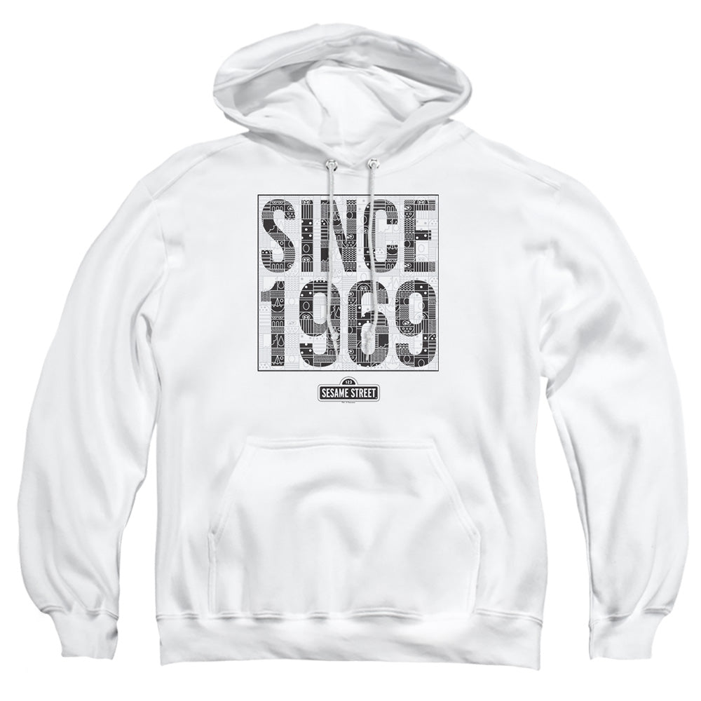 Sesame Street Since 1969 Pattern Mens Hoodie White
