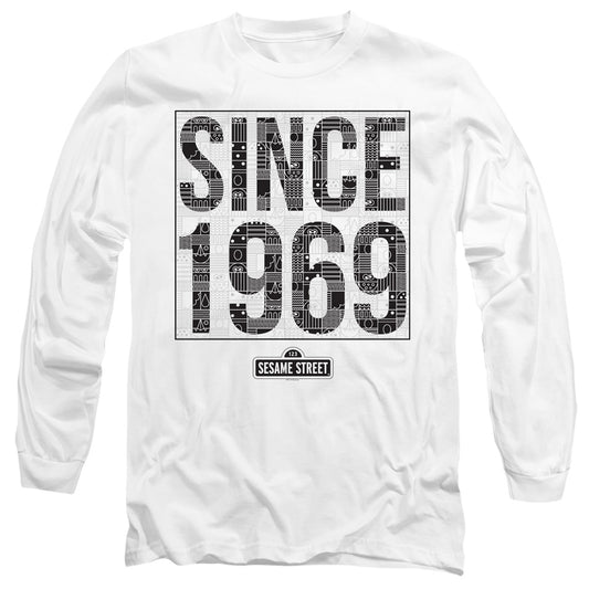 Sesame Street Since 1969 Pattern Mens Long Sleeve Shirt White Officially Licensed