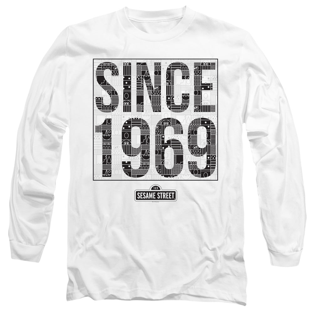 Sesame Street Since 1969 Pattern Mens Long Sleeve Shirt White Officially Licensed