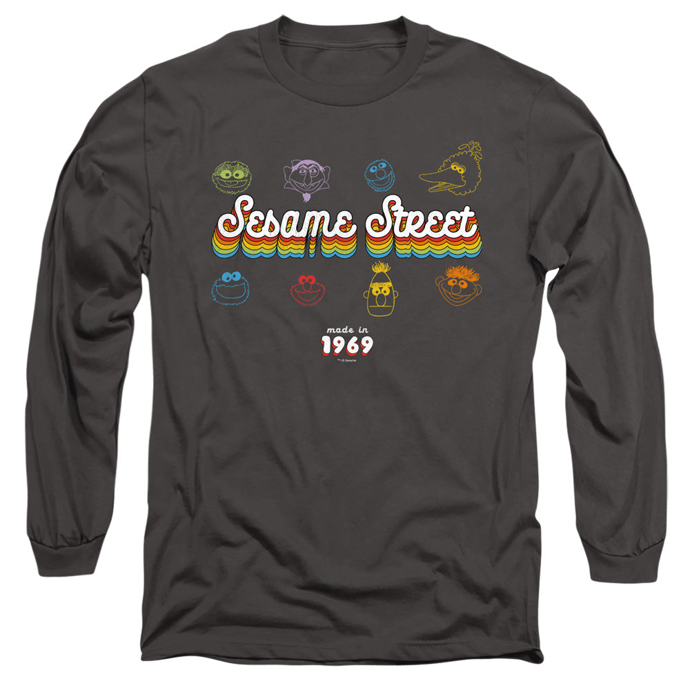 Sesame Street Made In 1969 Mens Long Sleeve Shirt Charcoal Officially Licensed