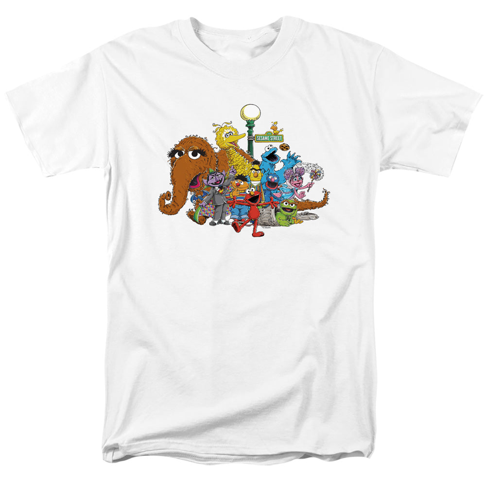 Sesame Street Group Street Light Mens T Shirt White