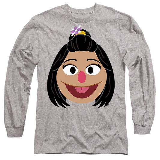 Sesame Street Ji-Young Face Mens Long Sleeve Shirt Athletic Heather Officially Licensed