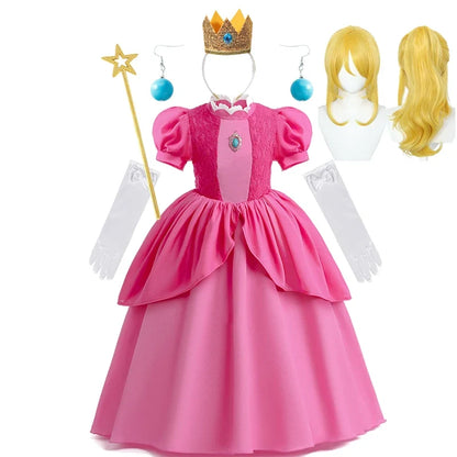 New Baby Girls Queen Peach Princess Dress Kids Cosplay Costume