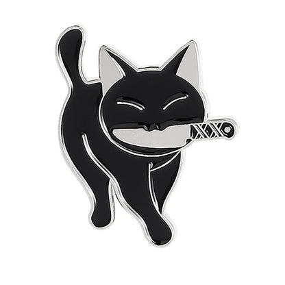Funny Cat Skull Enamel Badge For Halloween