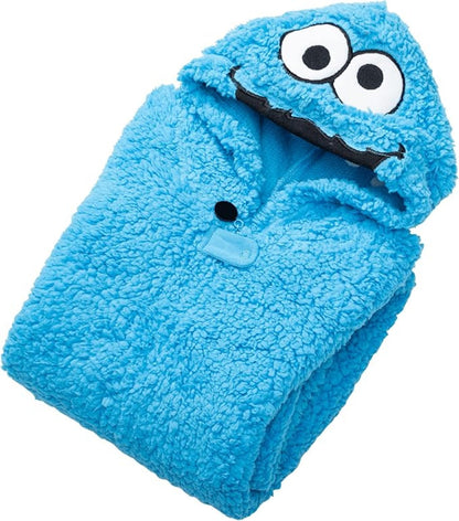 Kids Youth Officially Licensed Sesame Cookie Monster Halloween Cosplay Costume Fleece Jumpsuit
