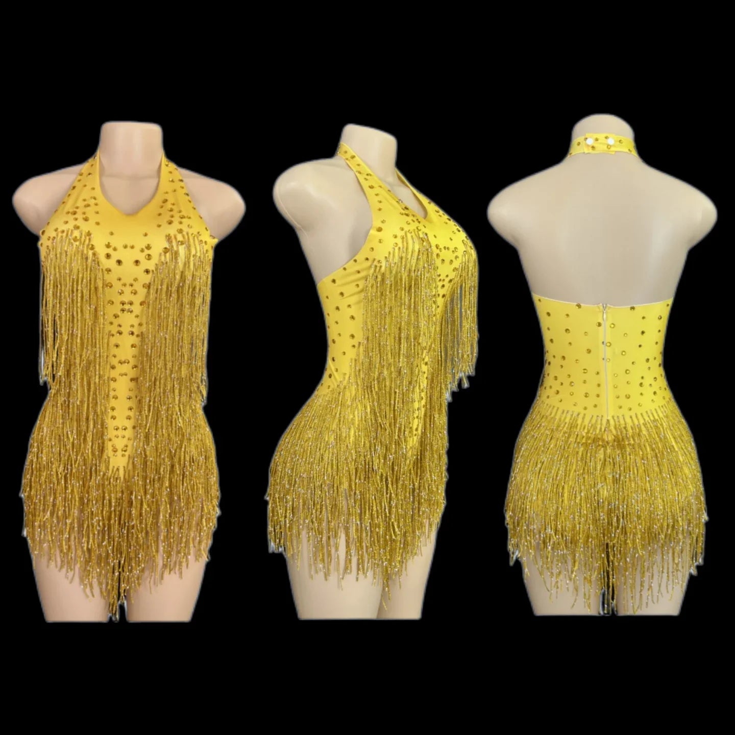 Sparkly Rhinestones Fringe Bodysuit Women Vightclub Party Dance Costume