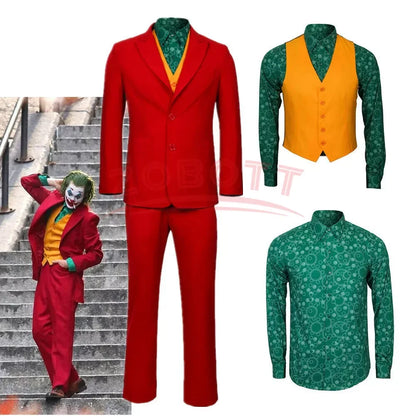 Movie Joker Joaquin Phoenix Arthur Fleck Cosplay Costume Clown Red Suit