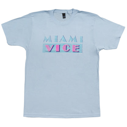 Miami Vice Distressed Logo Adult Light Blue T Shirt