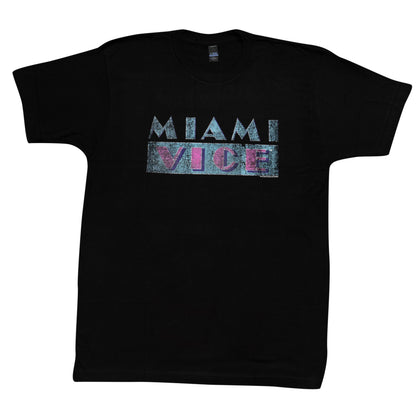 Miami Vice Distressed Logo Adult Black T Shirt