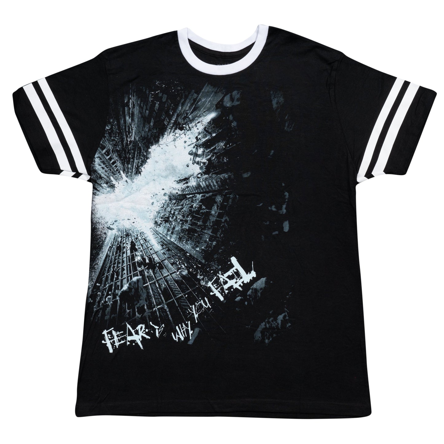 Batman The Dark Knight Fear is Why You Fail Striped sleeves Black Mens T Shirt