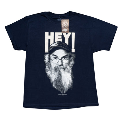Duck Dynasty Si Robertson Commander HEY! Adult Navy T Shirt tee