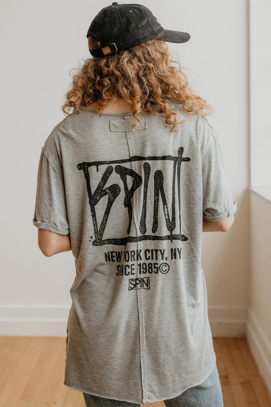 Spin Mag Top Womens V Neck Pocket T Shirt Grey