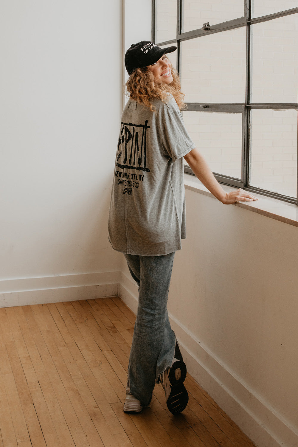 Spin Mag Top Womens V Neck Pocket T Shirt Grey
