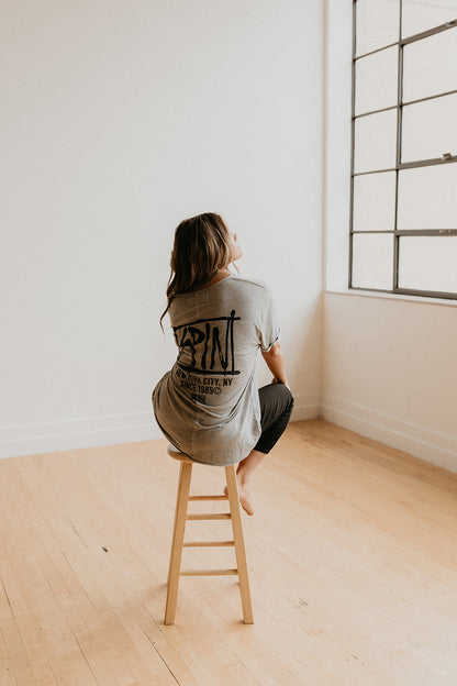 Spin Mag Top Womens V Neck Pocket T Shirt Grey