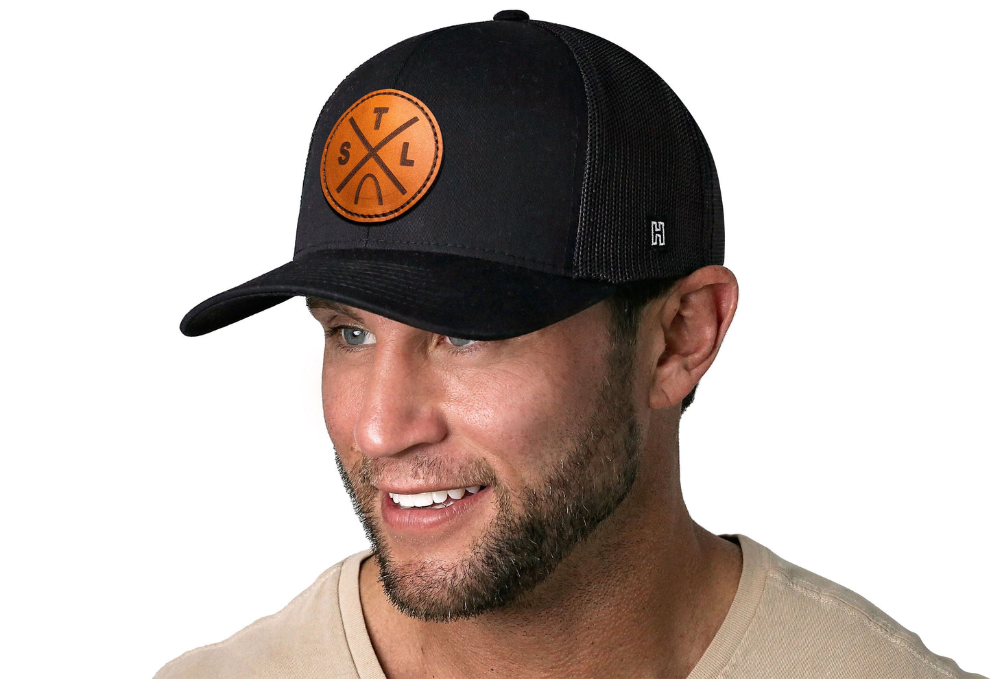 St. Louis Trucker Leather Haka Hat Black STL X Snapback
