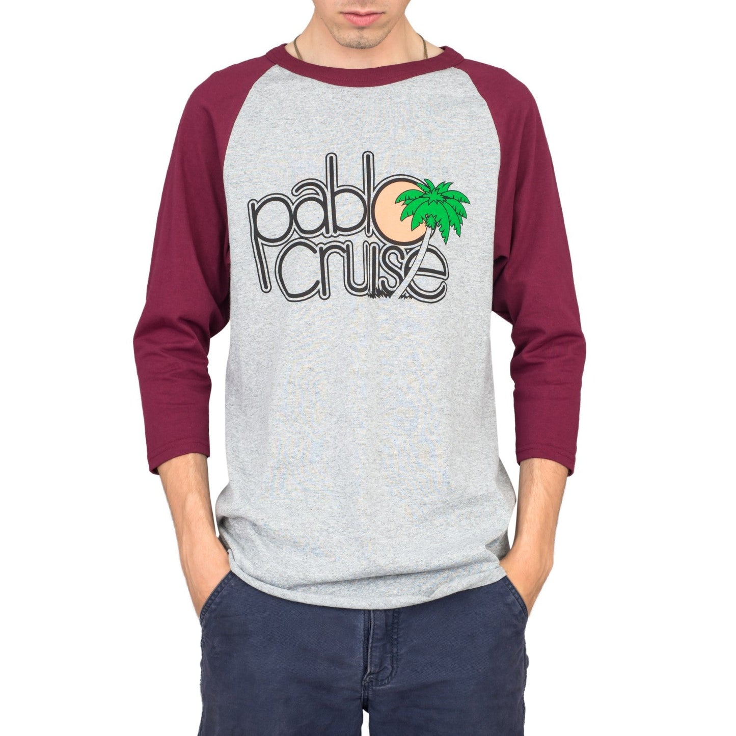 Step Bros Pablo Cruise Adult Gray and Maroon Raglan Funny Movie T-Shirt Tee