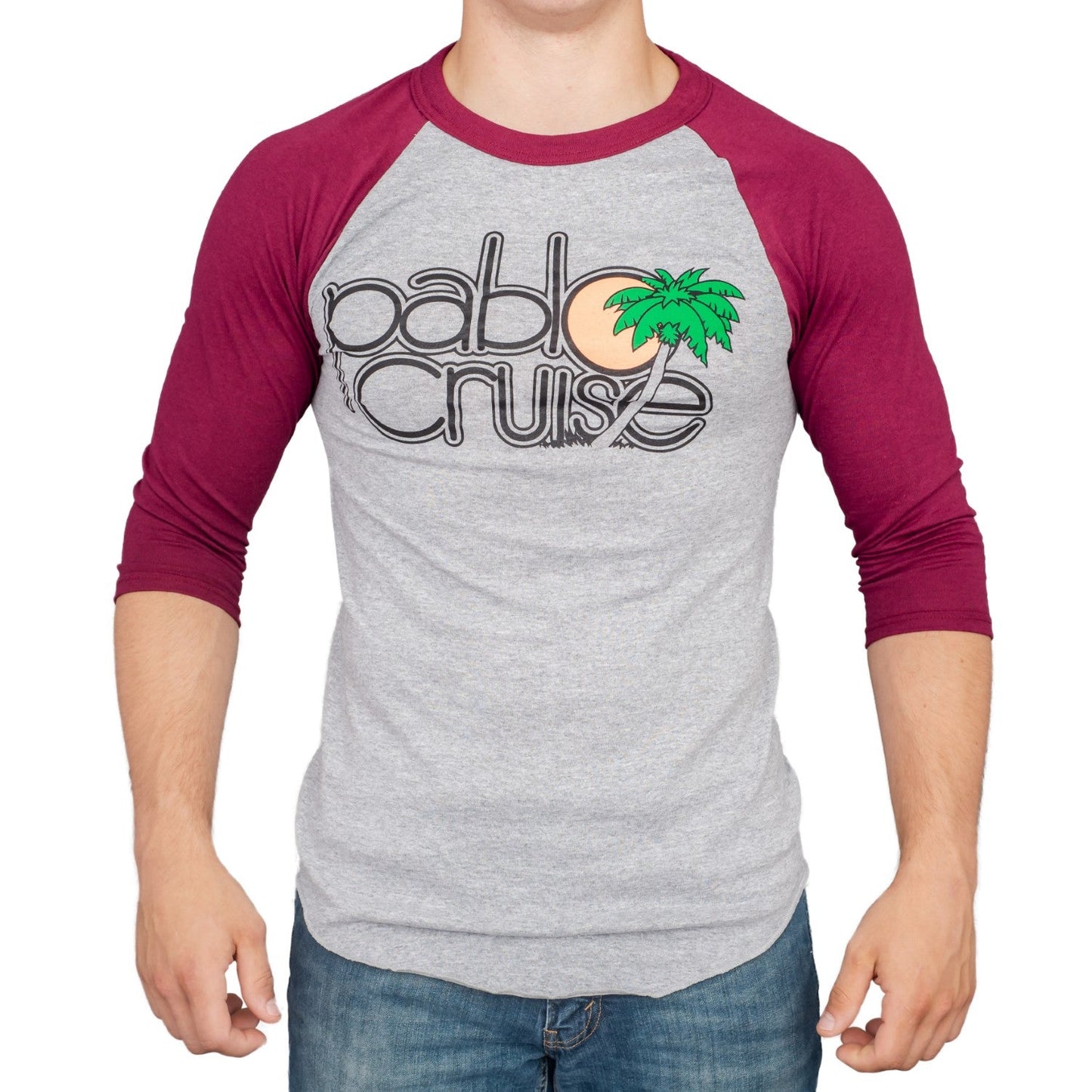 Step Bros Pablo Cruise Adult Gray and Maroon Raglan Funny Movie T-Shirt Tee