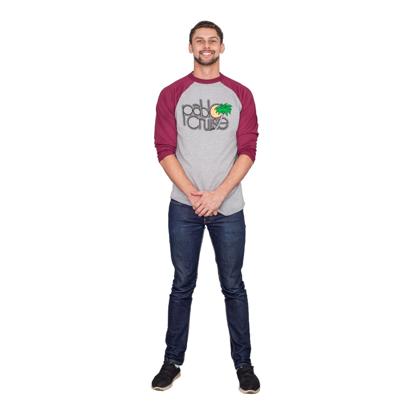 Step Bros Pablo Cruise Adult Gray and Maroon Raglan Funny Movie T-Shirt Tee