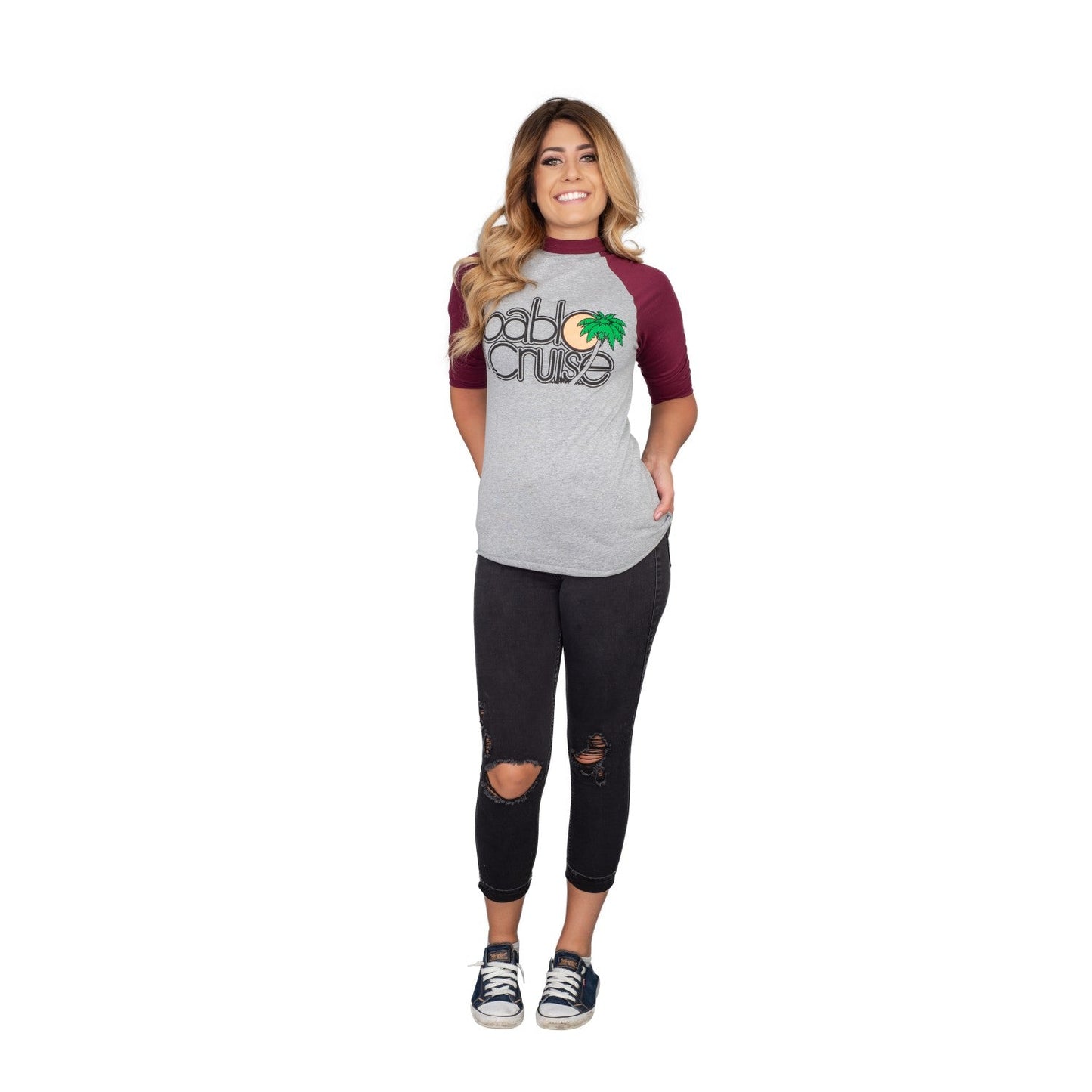 Step Bros Pablo Cruise Adult Gray and Maroon Raglan Funny Movie T-Shirt Tee