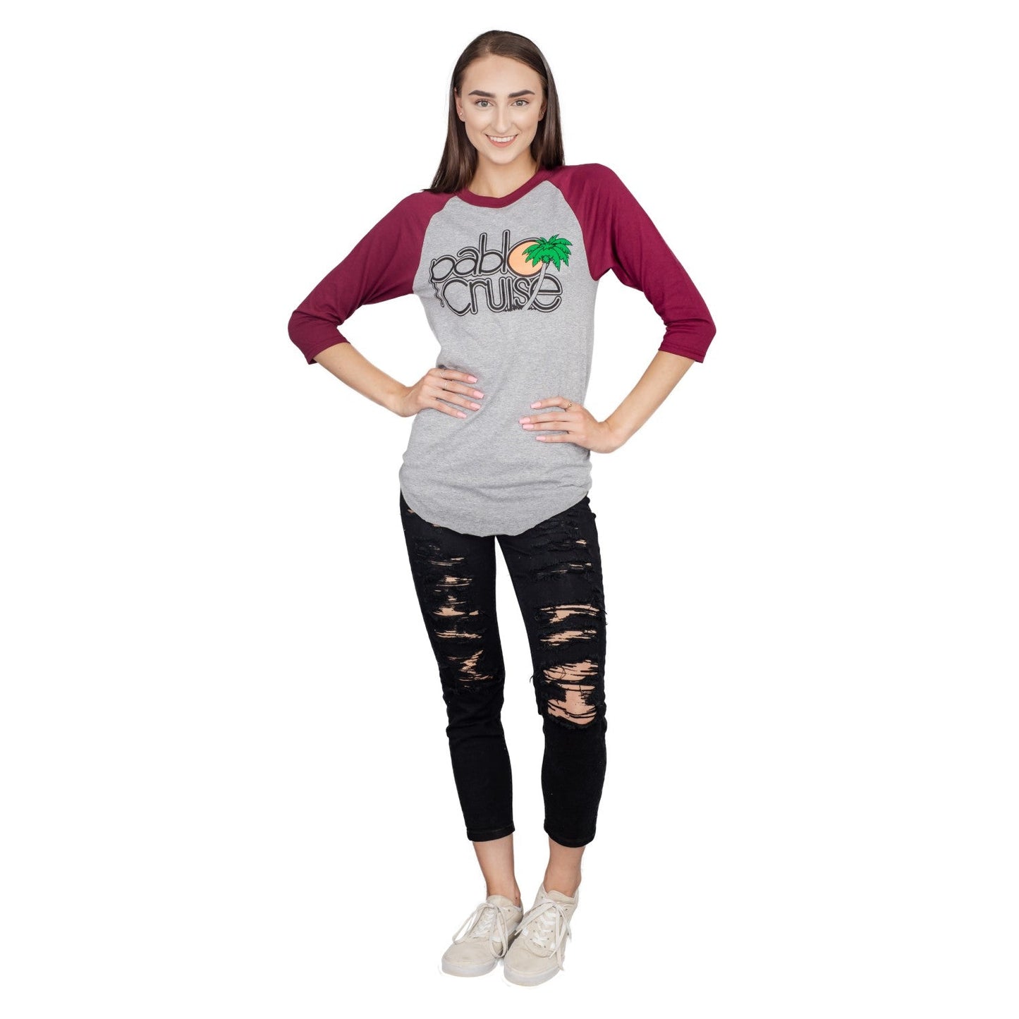 Step Bros Pablo Cruise Adult Gray and Maroon Raglan Funny Movie T-Shirt Tee