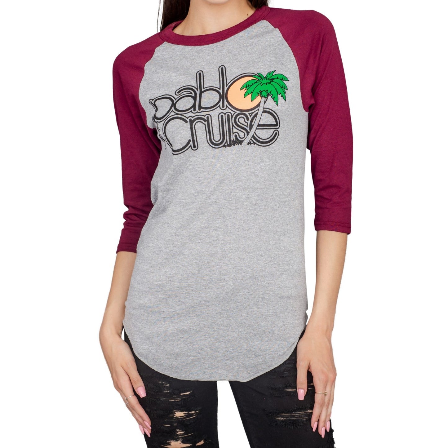 Step Bros Pablo Cruise Adult Gray and Maroon Raglan Funny Movie T-Shirt Tee