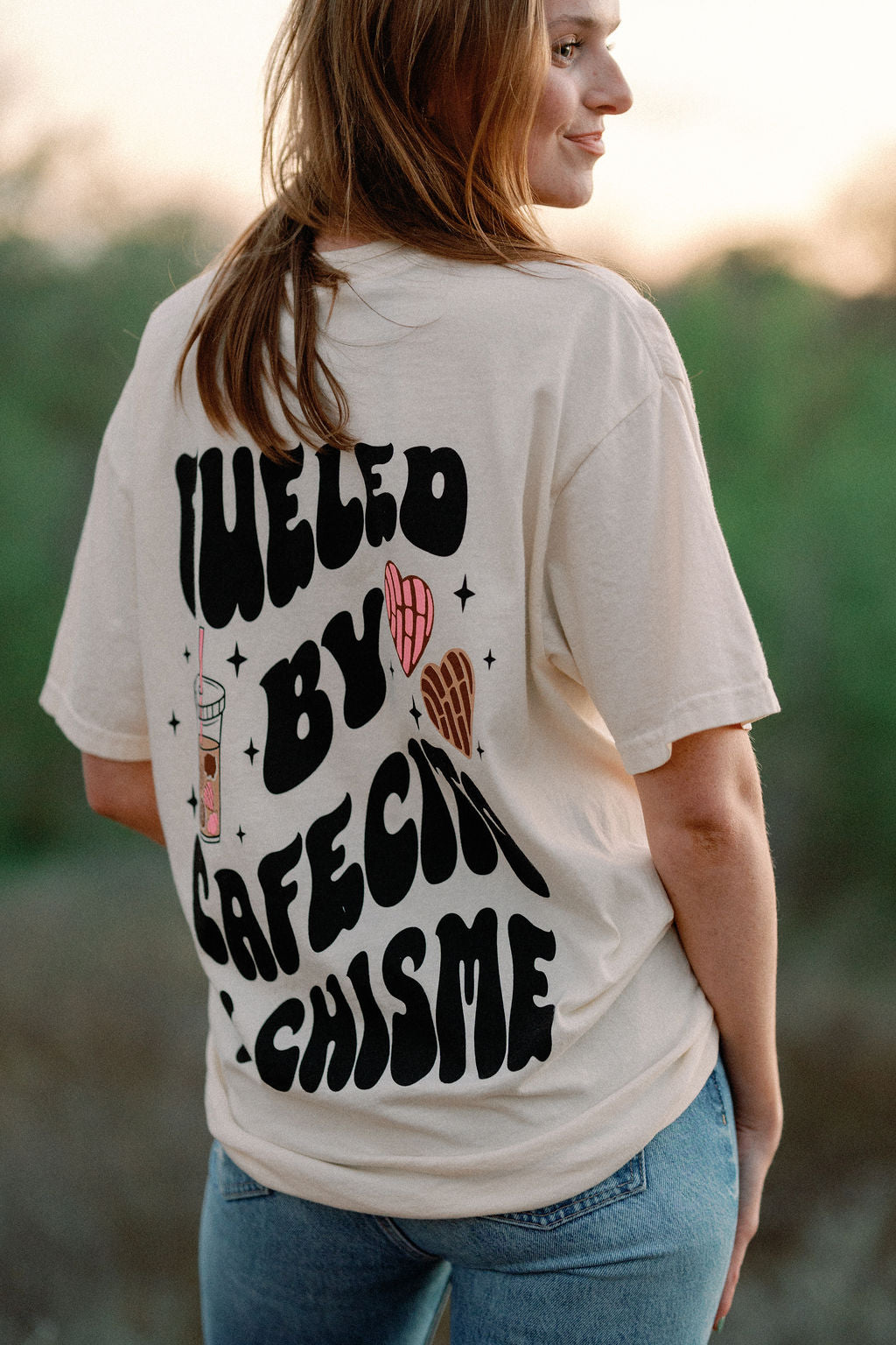 Fueled by Cafecito Y Chisme Womens T Shirt