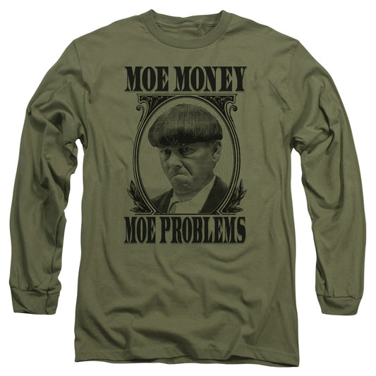 Three Stooges Moe Money Mens Long Sleeve Shirt Military Green Officially Licensed