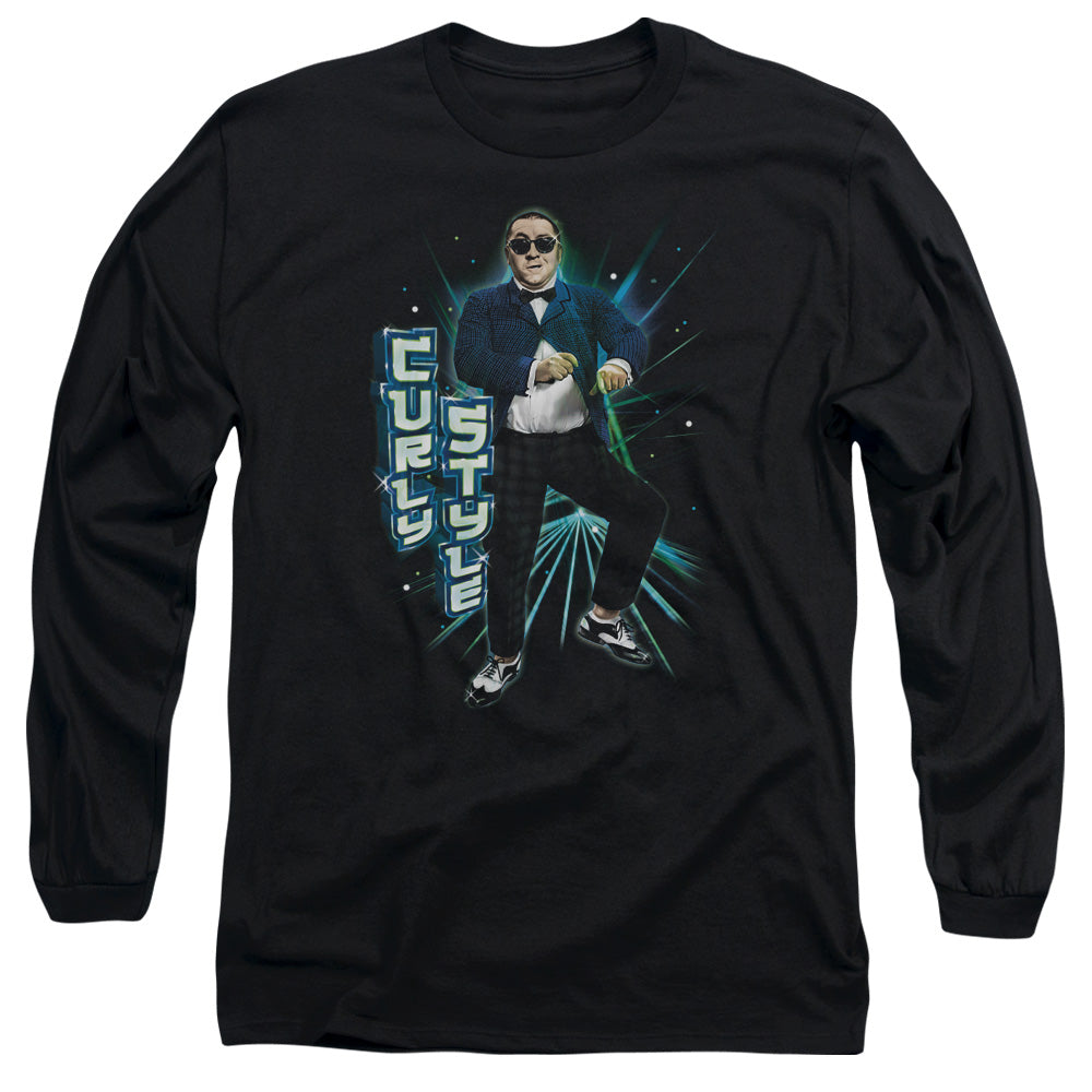 Three Stooges Curly Style Mens Long Sleeve Shirt Black Officially Licensed