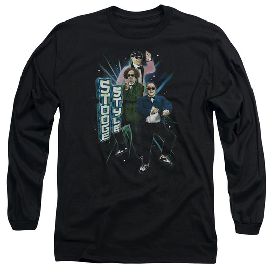 Three Stooges Stooge Style Mens Long Sleeve Shirt Black Officially Licensed