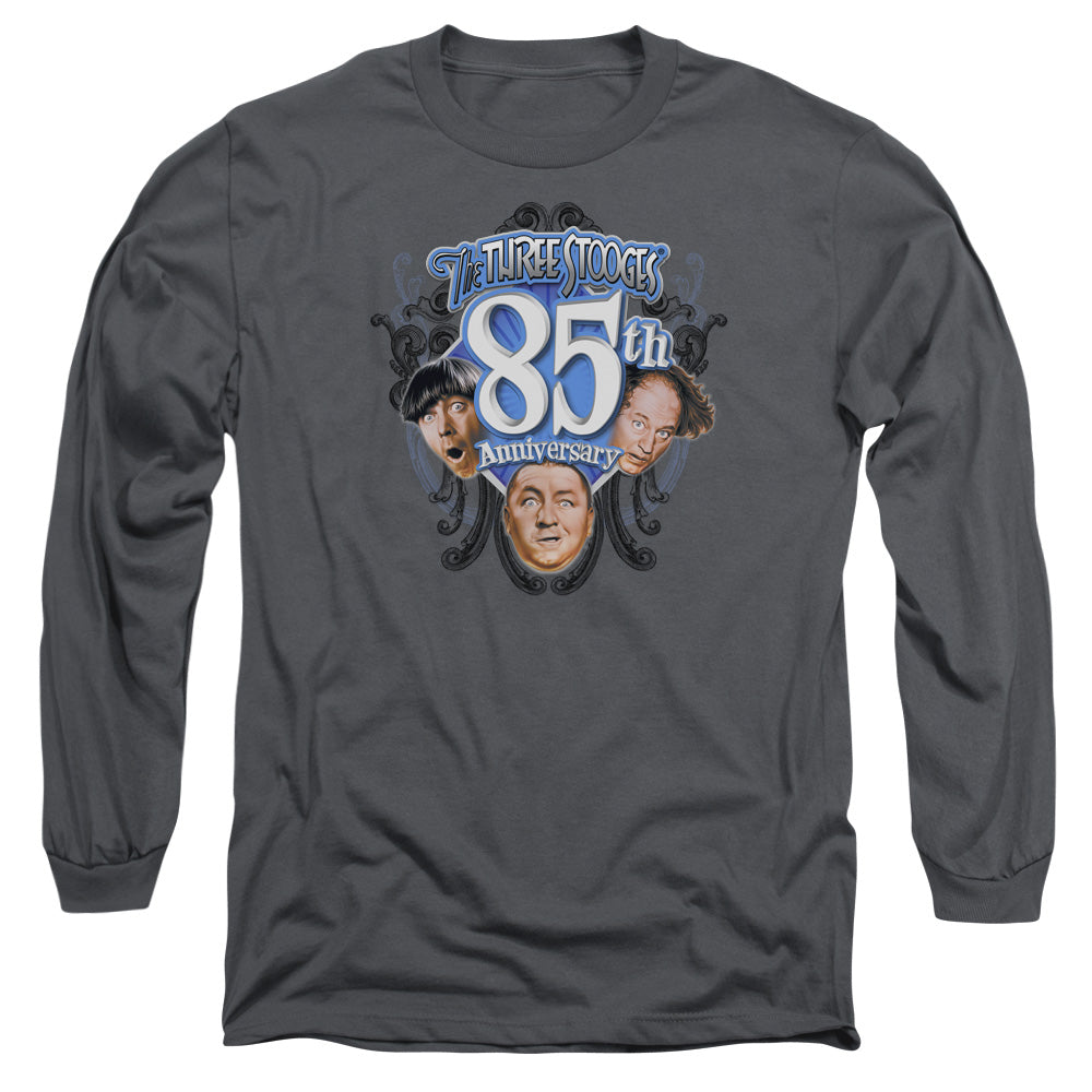 Three Stooges 85Th Anniversary 2 Mens Long Sleeve Shirt Charcoal Officially Licensed