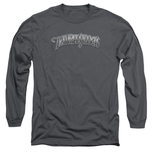 Three Stooges Metallic Logo Mens Long Sleeve Shirt Charcoal Officially Licensed