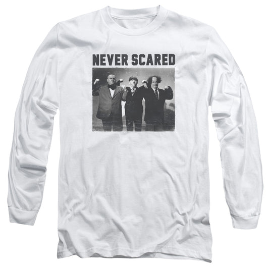Three Stooges Never Scared Mens Long Sleeve Shirt White Officially Licensed