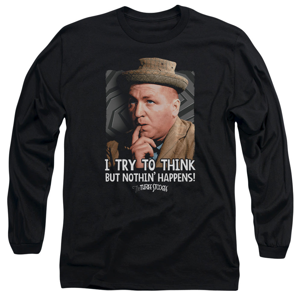 Three Stooges Try To Think Mens Long Sleeve Shirt Black Officially Licensed