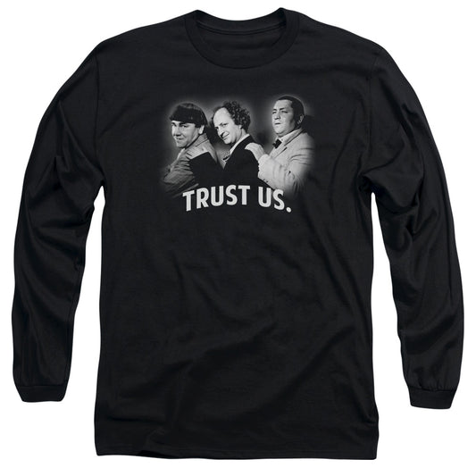 Three Stooges Turst Us Mens Long Sleeve Shirt Black Officially Licensed