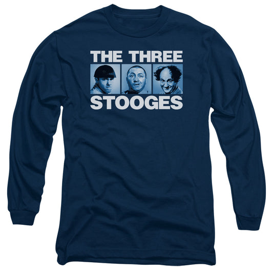 Three Stooges Three Squares Mens Long Sleeve Shirt Navy Officially Licensed