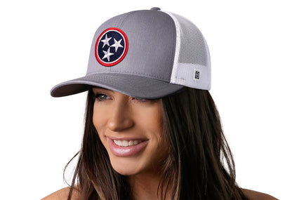 Tennessee Flag Trucker Haka Hat Gray-White TN Snapback