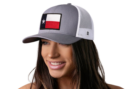 Texas Flag Trucker Haka Hat Gray-White TX Snapback