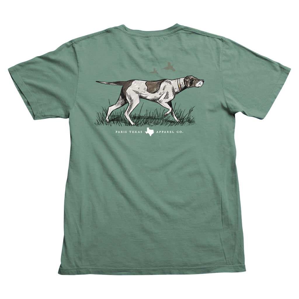Paris Texas Apparel Co. Pointer Hunting Dog Pocket Mens T Shirt Pine