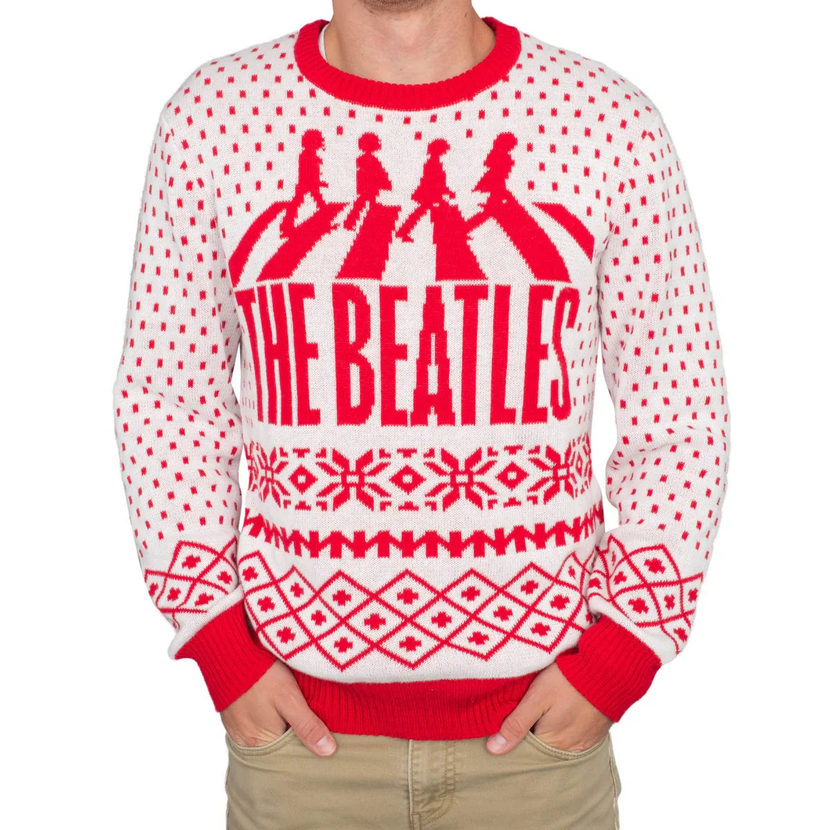 The Beatles Abbey Road LP Cover Red White Unisex Ugly Christmas Sweater