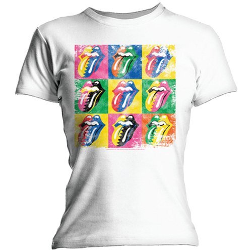The Rolling Stones Juniors Rolling Stones: Warhol Tongue Skinny T-Shirt, White, Small Mens T Shirt