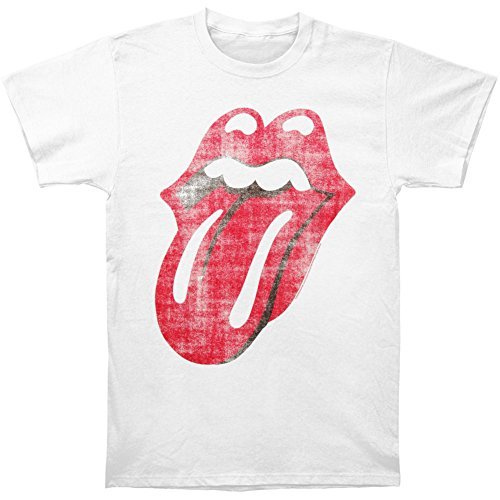 The Rolling Stones Men'S Stones Classic Distressed Tongue On White T-Shirt, White, Large Mens T Shirt