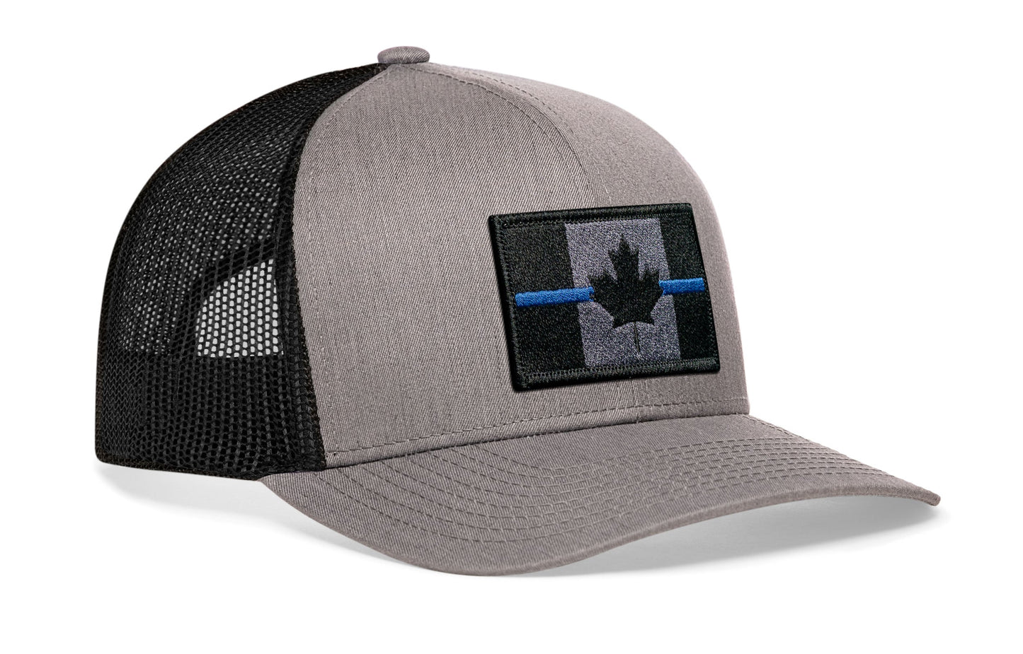 Thin Blue Line Trucker Haka Hat Gray-Black Canadian Maple Leaf Tactical Snapback